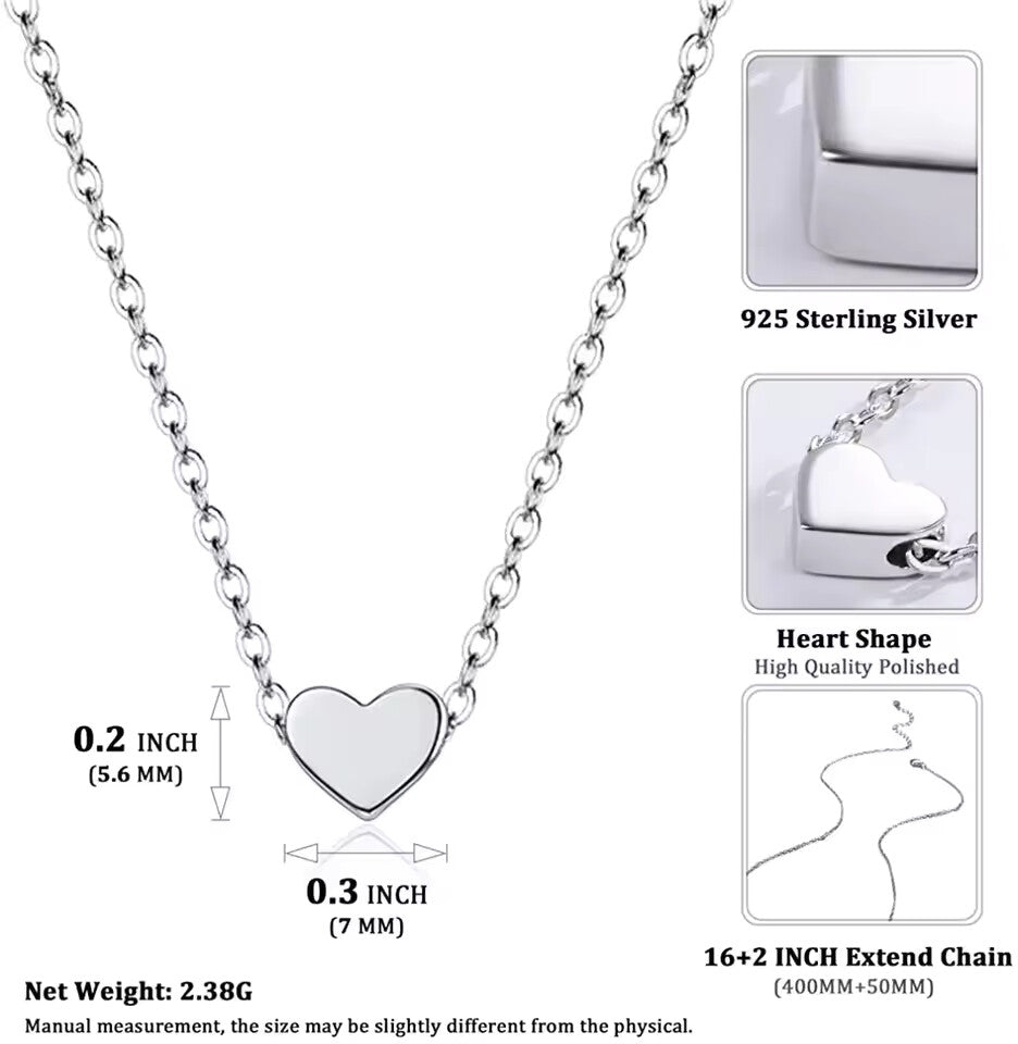 U7 925 Sterling Silver Heart Star Round Moon Necklaces